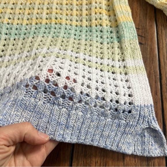 Talbots 100% Cotton Open Knit Pastel Stripe Sweater Boho Rainbow Coastal Medium - Picture 5 of 11